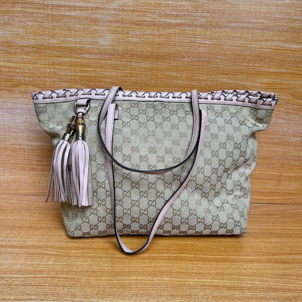 Gucci canvas bamboo tassel tote